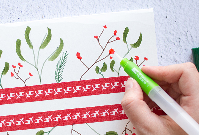 How to Draw a Winterberry Card with Thank You Script - The Painted Pen
