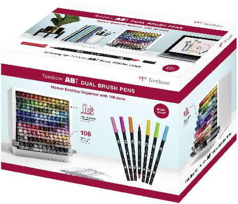 Tombow ABT Dual Brush Pen Schreibtisch-Organizer mit 107 Farben + Blender