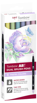 Tombow ABT Dual Brush Pen set of 6 Pastel Colors carton box