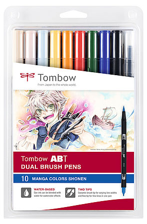 Tombow ABT Dual Bruhs Pen set of 10 Manga Shonen