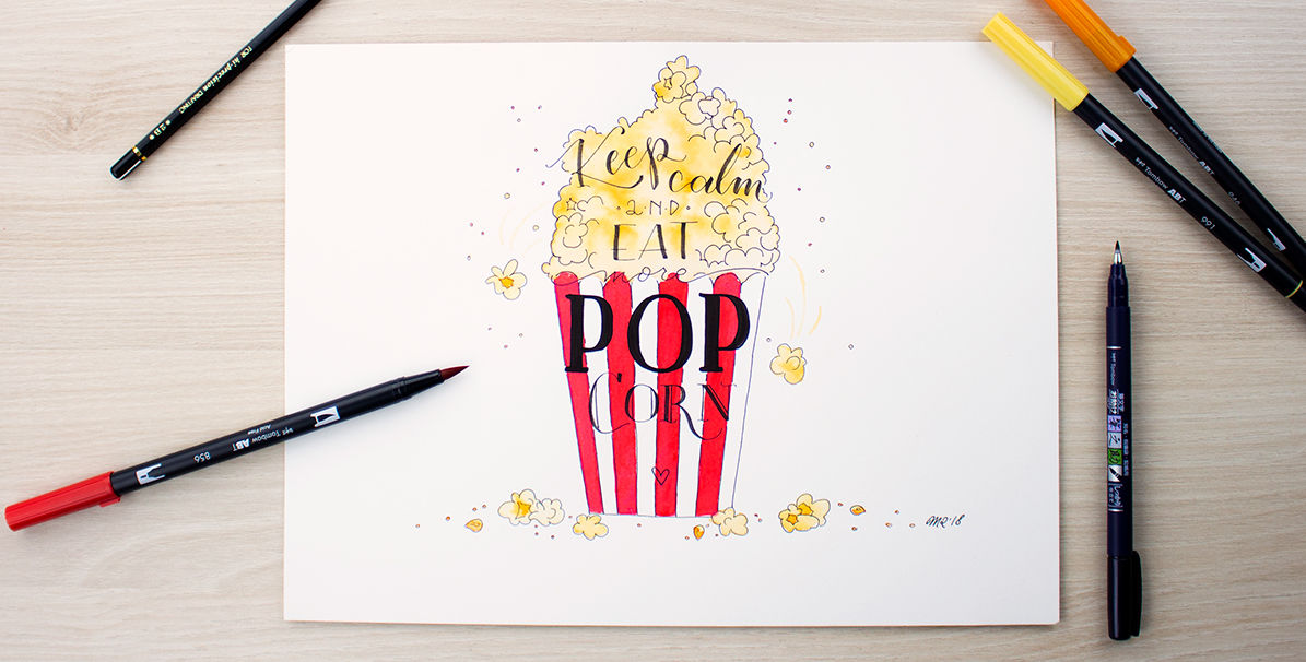 Aquarelle Lettering Popcorn Nous Aimons Tout Tombow