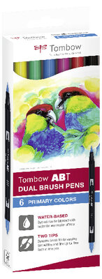 Tombow ABT Dual Brush Pen Set de 6 couleurs primaires, boite carton