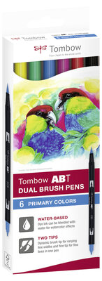 Tombow ABT Dual Brush Pen 6er-Set, Primärfarben, Kartonverpackung