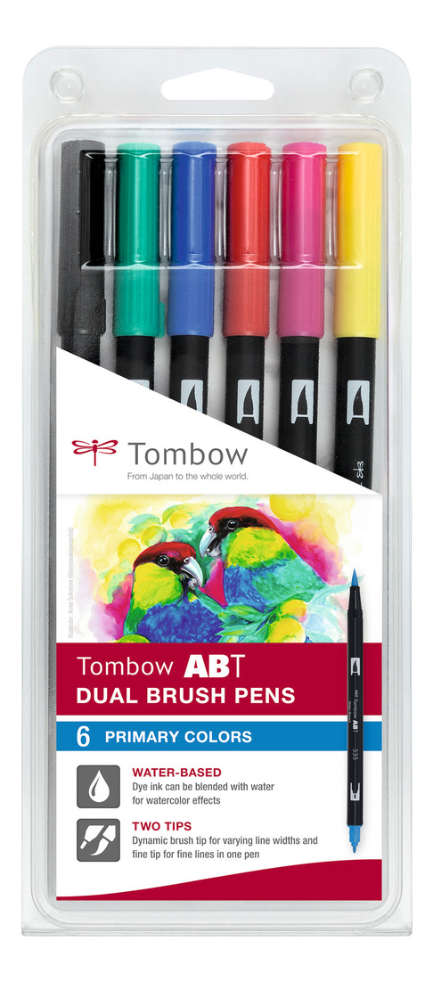 TOMBOW Set de 6 Feutres-pinceau ABT Dual Brush Pen assortis Candy, encre à  base d'eau, aquarellables