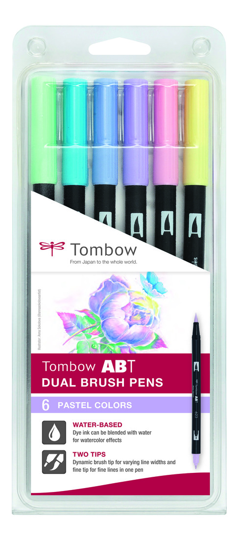 Tombow ABT Dual Brush Pen Set de 6 couleurs pastels