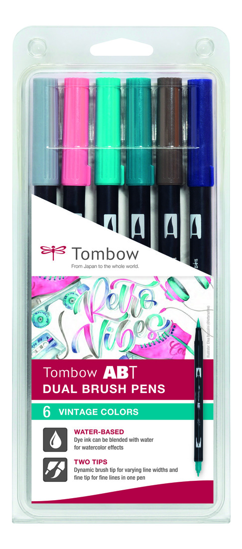 Tombow : Art Dual Brush Pens : Vintage Colors : Set of 6 - Marker