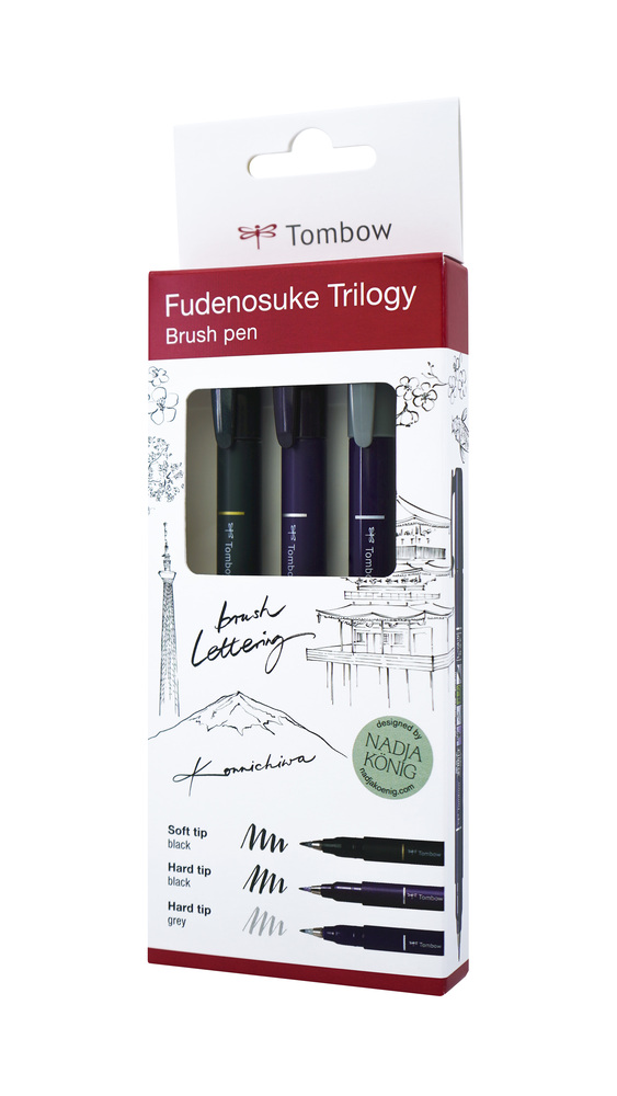 Tombow Fudenosuke WS-BH Calligraphy Brush Pen Hard, 10 set